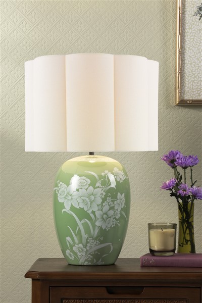 (image for) Laura Ashley Pashley Table Lamp Green Ceramic and Polished Chrome With Shade
